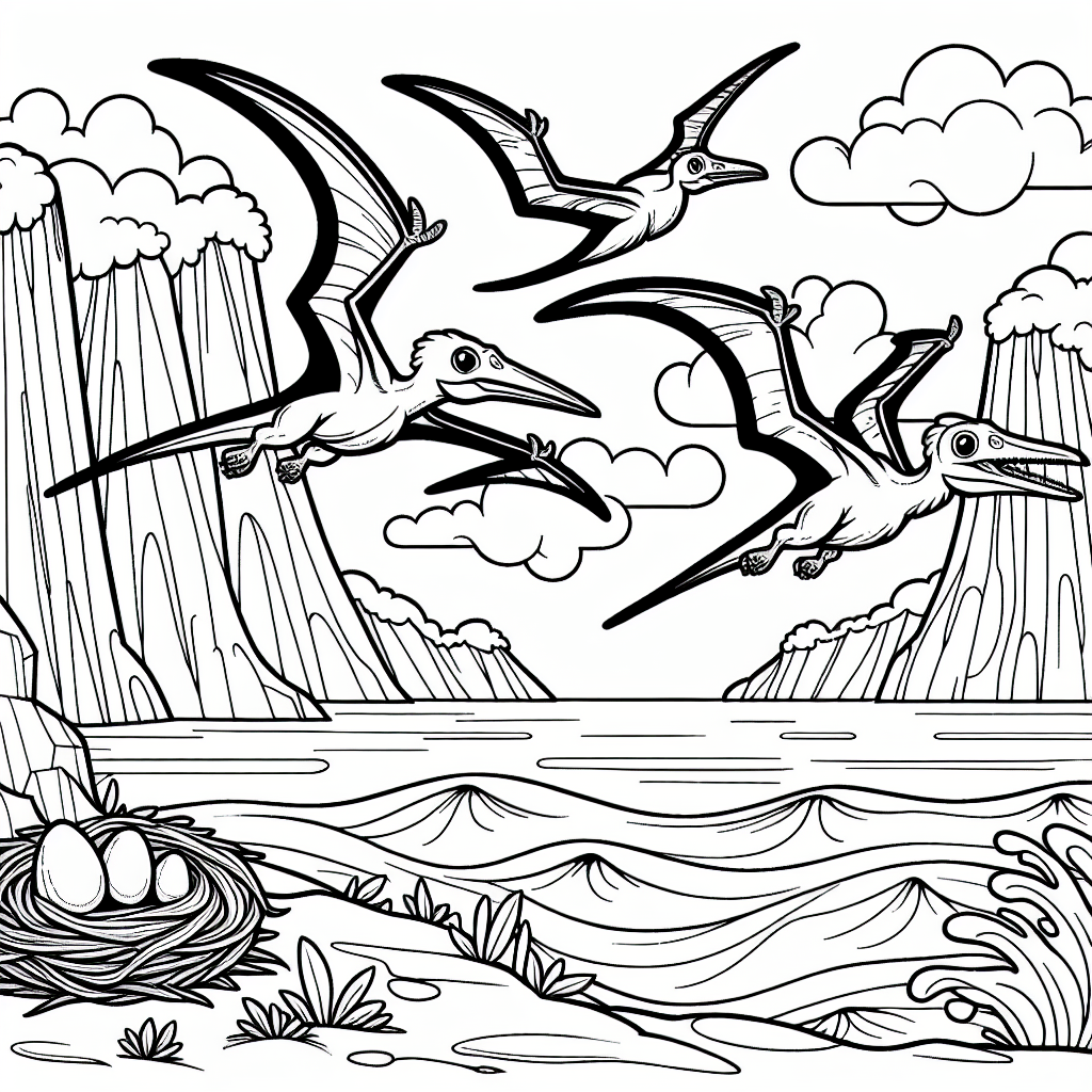 Птеранодоны над скалами