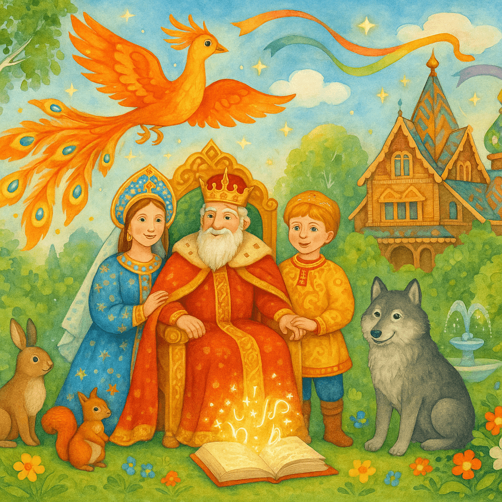 Добрый царь на троне в сказочном тереме