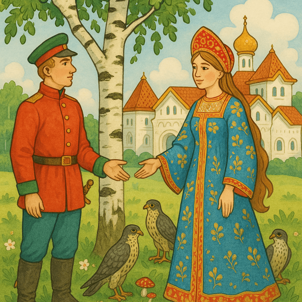 Берёза и три сокола