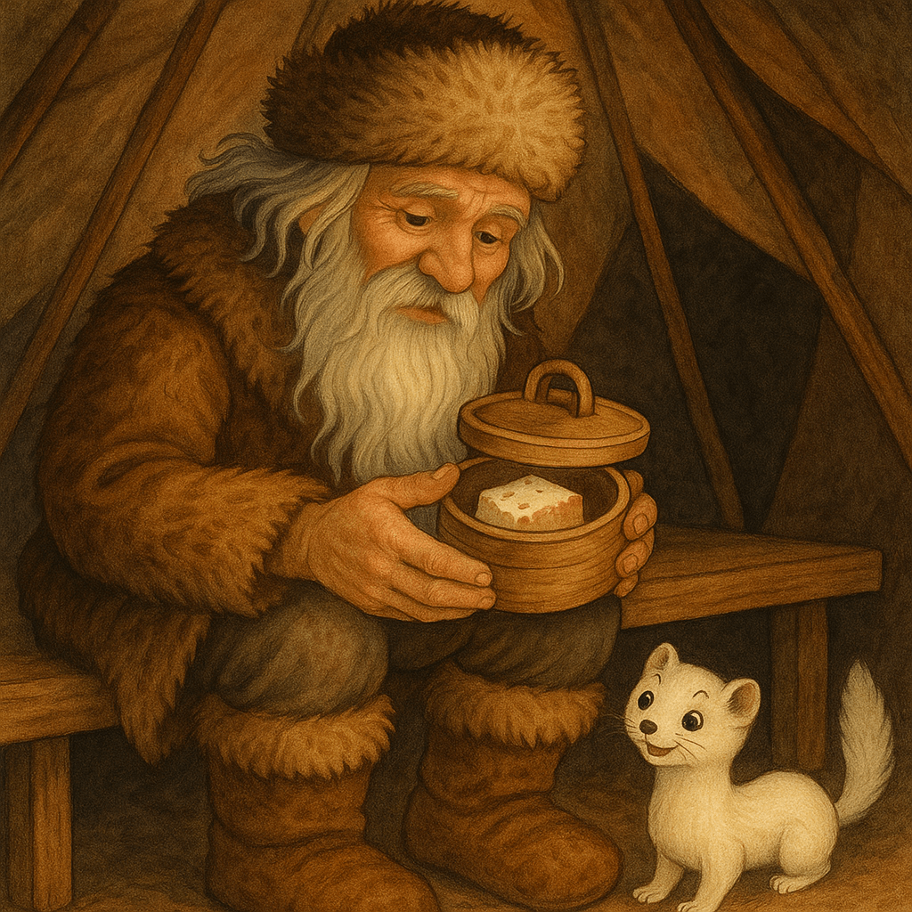 Старик обнаруживает пропажу сала и следы горностая